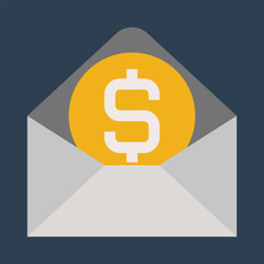 Business & finance, Salary in envelope, Flat color icon.