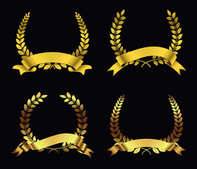 Golden laurel wreaths with ribbons