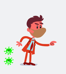 businessman with mask and virus COVID pointing something aggressively
