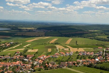 The colorful wine village Pavlov on the background of traditional landscape of region of Moravia (Morava), Czechia, middle/central Europe