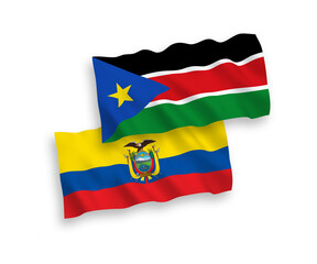 Flags of Republic of South Sudan and Ecuador on a white background