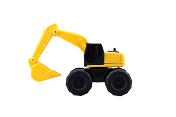 Heavy duty construction backhoe toy isolated with clipping path on white background.