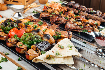 Assorted caucasian skewers shashlyq set
