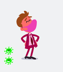 Satisfied businessman with mask and virus COVID 
