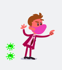 businessman with mask and virus COVID pointing while arguing
