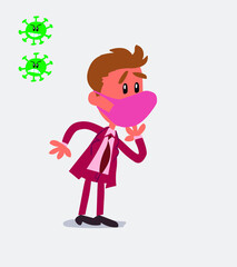 businessman with mask and virus COVID unpleasantly surprised
