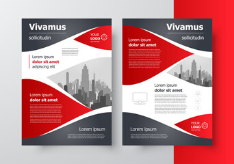 Flyer waves red brochure design template cover