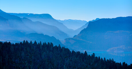 Misty view of the blue mountain range -  Beautiful landscape with cascade blue mountains at the morning 