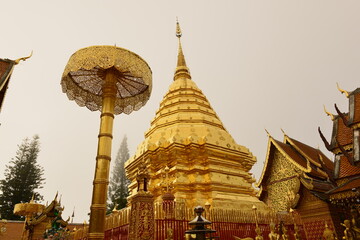 Attractive Golden Pagoda Wat PhraThat Doi SuThep, Chiang Mai province, Thailand.