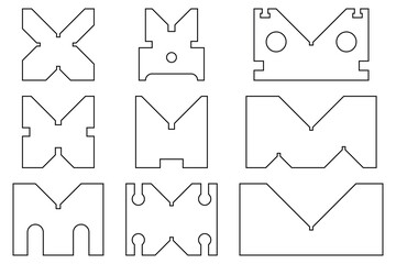 V block icons set. Working tools. Thin line vector