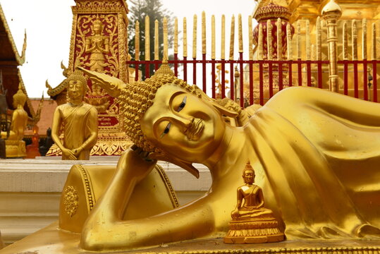 Buddha statue around the Golden pagoda Wat PhraThat Doi SuThep Chiang Mai province, Thailand.