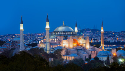 Hagia Sophia Museum at twilight blue hour - Istanbul, Turkey