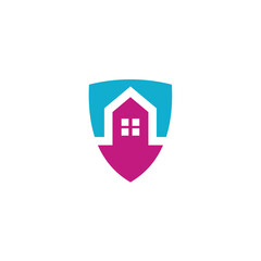 Logo template of shield and house. Simple flat style. Vector logo template ready for use.