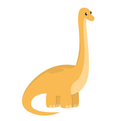 Cute baby brontosaurus vector isolated. Yellow dinosaur, funny reptile. Cartoon wild character, ancient wildlife.
