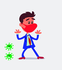 Pleasantly surprised businessman with mask and virus COVID 
