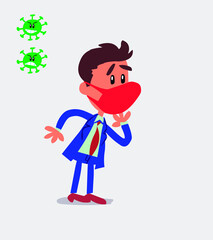 businessman with mask and virus COVID unpleasantly surprised
