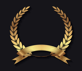 Vector gold laurel wreath with ribbon