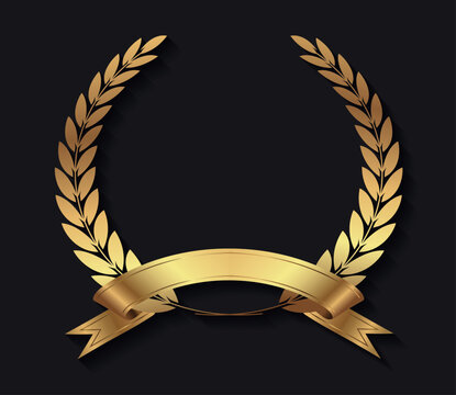 Vector gold laurel wreath with ribbon