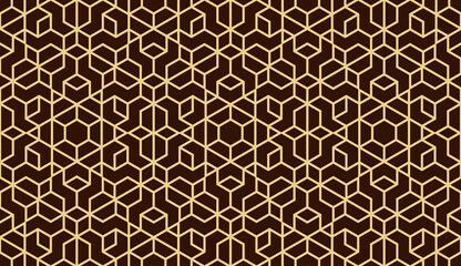 Abstract geometric pattern. A seamless vector background. Gold and dark brown ornament. Graphic modern pattern. Simple lattice graphic design