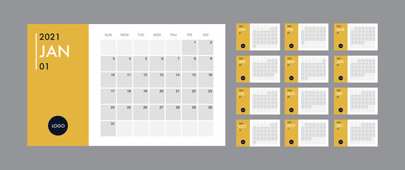 Calendar 2021 template planner vector diary in a minimalist style