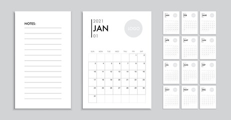 Calendar 2021 template planner vector diary in a minimalist style