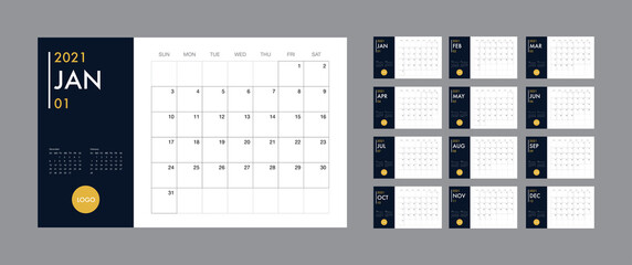 Fototapeta Calendar 2021 template planner vector diary in a minimalist style obraz
