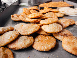 Bangladesh street food. Crispy fried bread Puri or Poori.