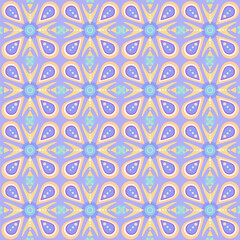 Seamless geometric pattern on a blue and lilac background. Fantasy colorful ornament. Suitable for wrapping paper, background and other decoration purposes.