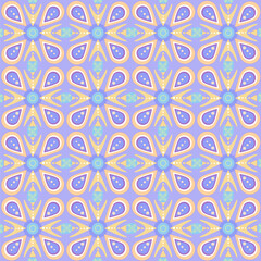 Seamless geometric pattern on a blue and lilac background. Fantasy colorful ornament. Suitable for wrapping paper, background and other decoration purposes.