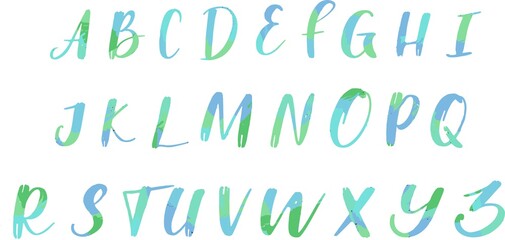 Handwritten  watercolor ocean alphabet