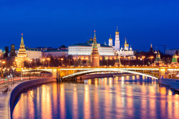 Naklejka premium The Kremlin palace along with moskva river during twilight time in Moscow,Russia