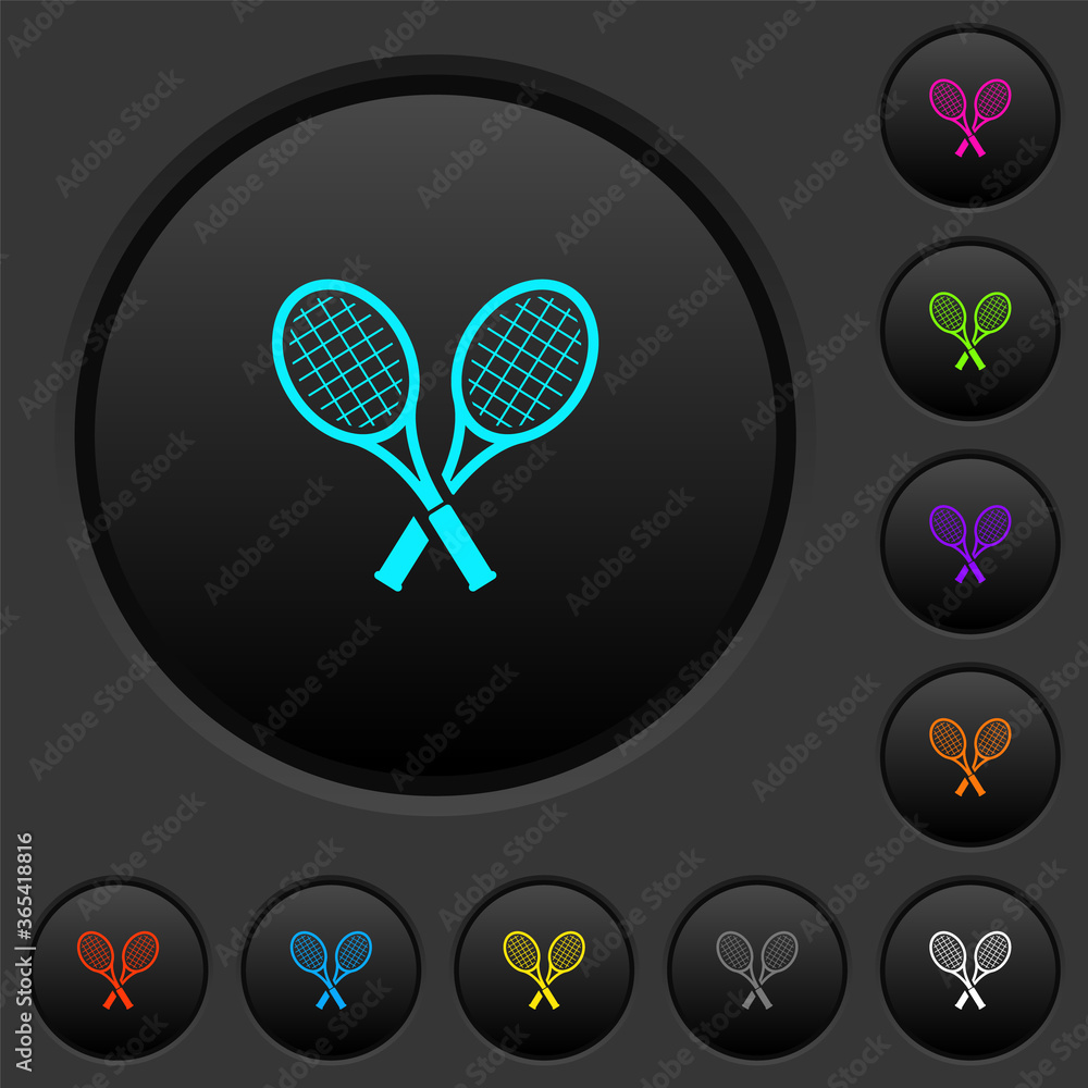 Poster two tennis rackets dark push buttons with color icons