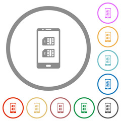 Dual SIM mobile flat icons with outlines