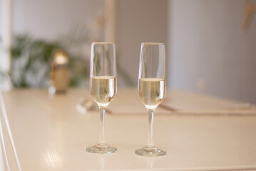 glass wedding glasses of newlyweds with champagne