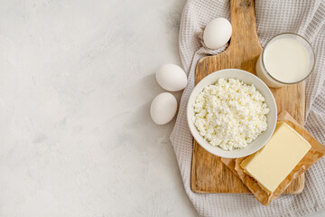 Various dairy products and raw eggs