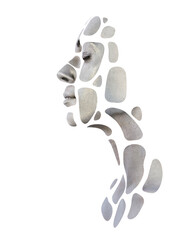 Portrait of a young woman with creative glowing makeup posing in the studio. Silver gray splashes on female face. Isolated on white background.