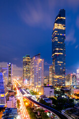 Cityscape of business center in downtown of Bangkok during rush hour time,Thailand