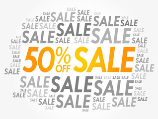 50% Off Sale word cloud collage, business concept background