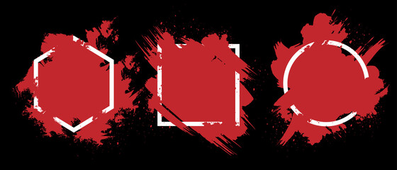 Red grunge with frame vector, Collection of Grunge background, Spray Paint Elements, Black splashes set, Dirty artistic design elements, ink brush strokes, Vector illustration.