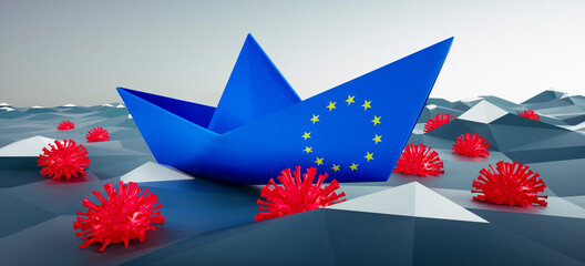 Europa Papierschiff zwischen Coronavirus Seeminen © peterschreiber.media