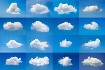 Beautiful minimal single nature white cloud on blue sky background collection.