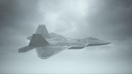 Fighter Jet Aircraft Flying Low Overcast Day 3d illustration 3d render