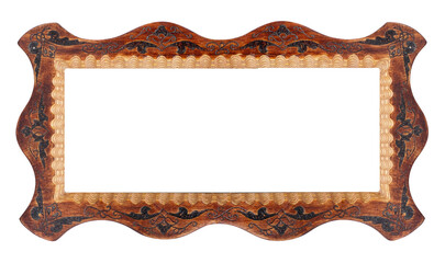 Panoramic wooden frame for paintings, mirrors or photo isolated on white background