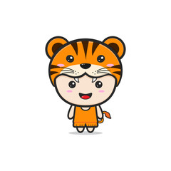 Vector illustration of a cute baby tiger costume, for printing baby clothes, baby showers. An isolated lion with a white background.