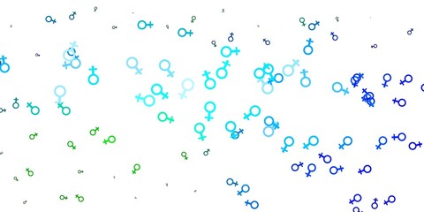 Light Blue, Green vector backdrop with woman's power symbols.
