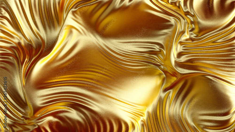Poster elegant luxury gold silk satin background. gold texture of satin with folds and drapes abstract back