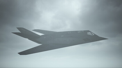 Naklejka na ściany i meble Stealth Fighter Jet Aircraft Flying Low Overcast Day 3d illustration 3d render