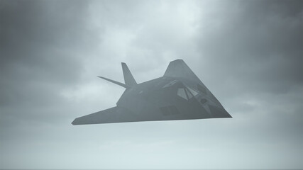 Stealth Fighter Jet Aircraft Flying Low Overcast Day 3d illustration 3d render