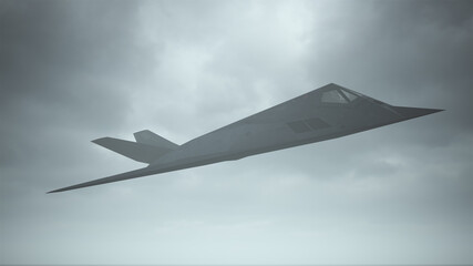 Fototapeta na wymiar Stealth Fighter Jet Aircraft Flying Low Overcast Day 3d illustration 3d render
