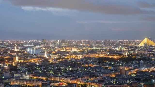 Bangkok, Thailand. evening time night time lapse, river and tourist sights